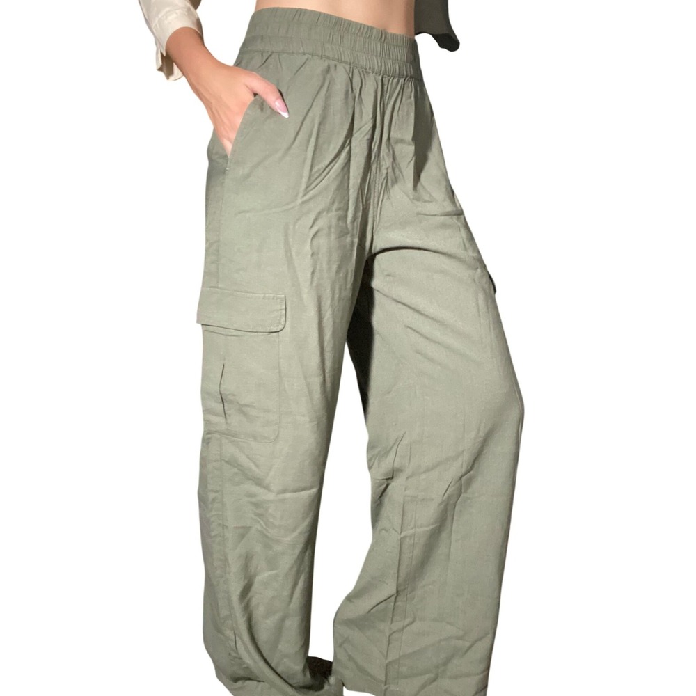 NWT Marine Layer 'Allison Cargo' Wide Leg Pant in Dusty Olive Stretchy Band - S - Picture 4 of 14